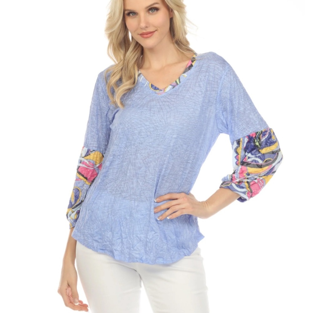 Carine Top Women's‎ Medium Blue - Pastel Accents Carla Top Crinkle Burnout